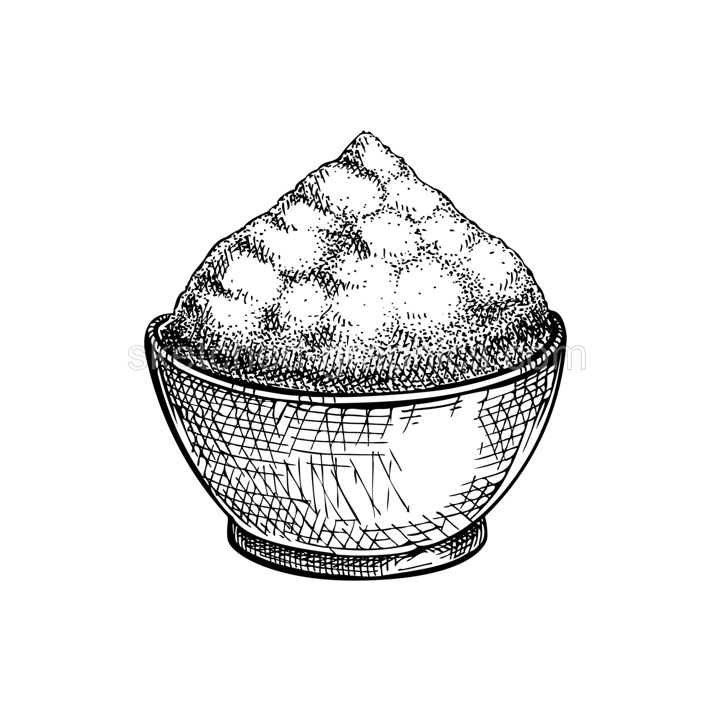 Ground spices in bowl sketch. Kitchen spice drawing. Culinary hand-drawn vector illustration. NOT AI genereted Illustration